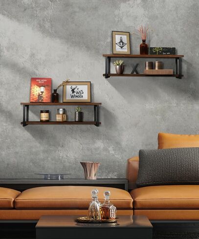SUMGAR 24 inch Long Floating Shelves for Wall Shelving Unit Large Storage All Pine Wood 2 Tier Rack for Bathroom Bedroom Living Room Office Home Modern Industrial Display in Saudi Arabia