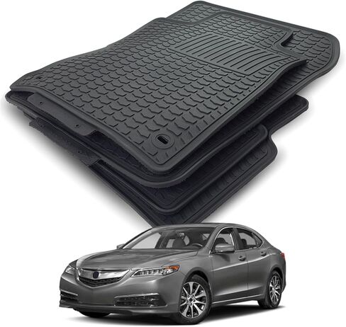 مناسب خصيصًا لسيارة Acura TLX Premium 2015-2020، سجادات وبطانات أرضية مطاطية مناسبة لجميع الأحوال الجوية، مجموعة شديدة التحمل للصف الثاني (أسود) in Kuwait