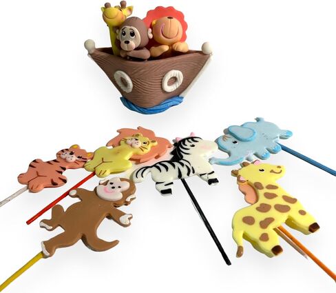 Noah's Ark Cake Toppers Set: Flat figurines cupcake topperes and Centerpiece for Party Decorations - Birthday Party Baby Shower - Animal theme party in Saudi Arabia