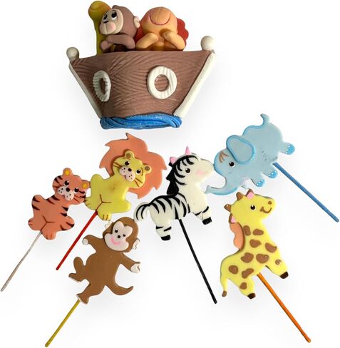 Noah's Ark Cake Toppers Set: Flat figurines cupcake topperes and Centerpiece for Party Decorations - Birthday Party Baby Shower - Animal theme party in Saudi Arabia