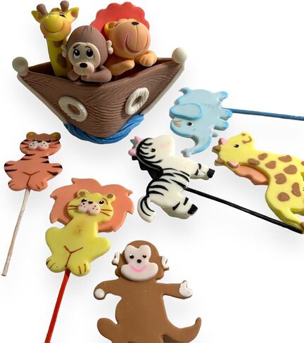 Noah's Ark Cake Toppers Set: Flat figurines cupcake topperes and Centerpiece for Party Decorations - Birthday Party Baby Shower - Animal theme party in Saudi Arabia