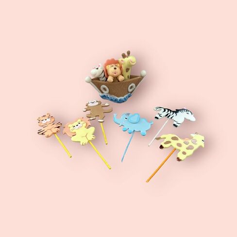 Noah's Ark Cake Toppers Set: Flat figurines cupcake topperes and Centerpiece for Party Decorations - Birthday Party Baby Shower - Animal theme party in Saudi Arabia