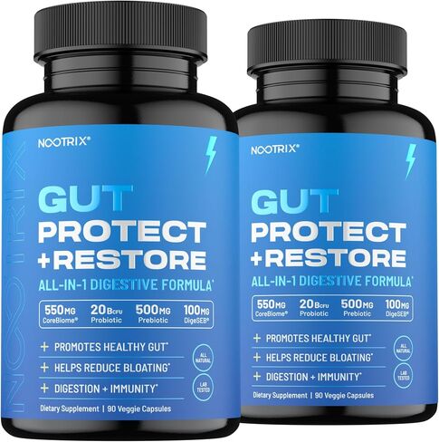 Gut Protect + Restore | Probiotics w/Digestive Enzymes for Colon Cleanse & Bloating Relief | Gut Health Supplement with Postbiotics & Prebiotics | Gut Cleanse for Women & Men | 90 Vegan Capsules in Saudi Arabia
