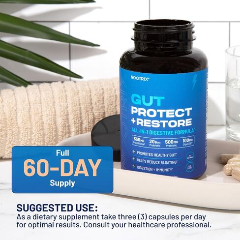 Gut Protect + Restore | Probiotics w/Digestive Enzymes for Colon Cleanse & Bloating Relief | Gut Health Supplement with Postbiotics & Prebiotics | Gut Cleanse for Women & Men | 90 Vegan Capsules in Saudi Arabia