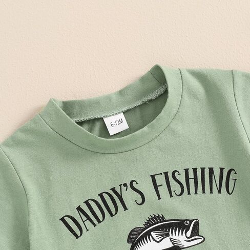 Toddler Baby Boy Fishing Outfits Daddy's/Papaw's Fishing Buddy Short Sleeve T-Shirt and Fish Print Shorts 2Pcs Set in Saudi Arabia