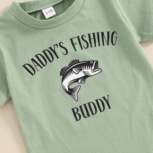 Toddler Baby Boy Fishing Outfits Daddy's/Papaw's Fishing Buddy Short Sleeve T-Shirt and Fish Print Shorts 2Pcs Set in Saudi Arabia