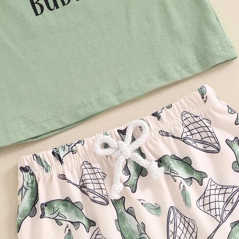 Toddler Baby Boy Fishing Outfits Daddy's/Papaw's Fishing Buddy Short Sleeve T-Shirt and Fish Print Shorts 2Pcs Set in Saudi Arabia
