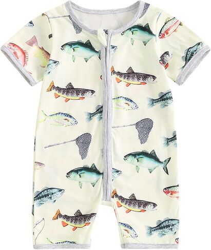 Muasaluxi الوليد بيبي بوي الصيد الزي قصيرة الأكمام الأسماك رومبير سستة ارتداءها قطعة واحدة بذلة ملابس الصيف in Kuwait