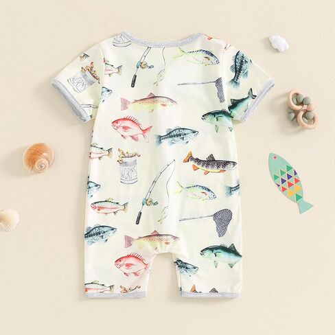 Muasaluxi الوليد بيبي بوي الصيد الزي قصيرة الأكمام الأسماك رومبير سستة ارتداءها قطعة واحدة بذلة ملابس الصيف in Kuwait