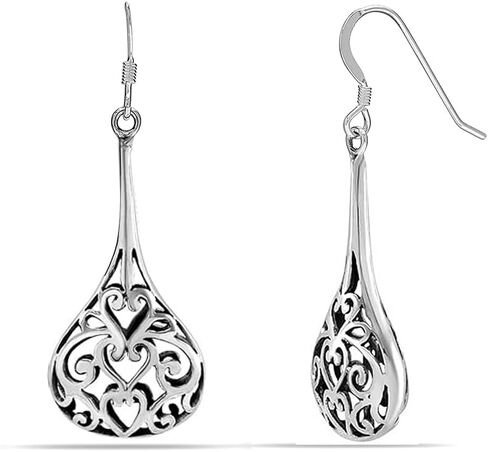 LeCalla 925 Sterling Silver Antique Filigree Balinese Drop Dangle Earrings for Women Teen in Kuwait