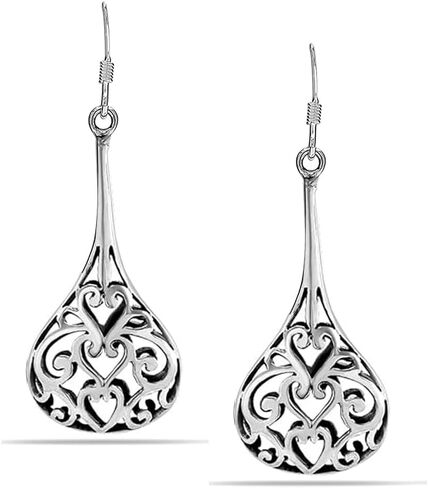 LeCalla 925 Sterling Silver Antique Filigree Balinese Drop Dangle Earrings for Women Teen in Kuwait