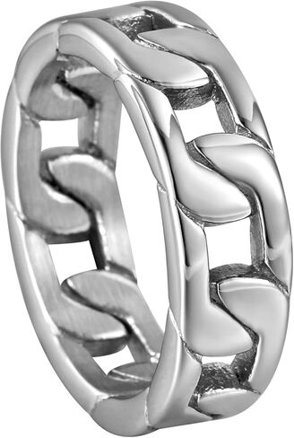 خاتم ربط كوبي بسوار من الفولاذ المقاوم للصدأ للرجال والنساء، مطلي بالذهب عيار 18 قيراط/معدن أسود، حلقات إبهام الهيب هوب، حلقات سلسلة ربط أنيقة، بعرض 6 مم - 7 مم، مقاس 07-12، مع صندوق هدايا in Kuwait