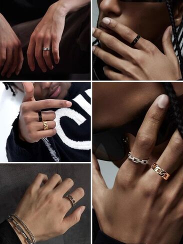 خاتم ربط كوبي بسوار من الفولاذ المقاوم للصدأ للرجال والنساء، مطلي بالذهب عيار 18 قيراط/معدن أسود، حلقات إبهام الهيب هوب، حلقات سلسلة ربط أنيقة، بعرض 6 مم - 7 مم، مقاس 07-12، مع صندوق هدايا in Kuwait