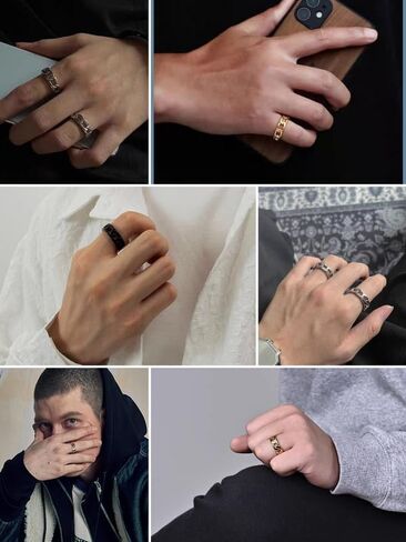 خاتم ربط كوبي بسوار من الفولاذ المقاوم للصدأ للرجال والنساء، مطلي بالذهب عيار 18 قيراط/معدن أسود، حلقات إبهام الهيب هوب، حلقات سلسلة ربط أنيقة، بعرض 6 مم - 7 مم، مقاس 07-12، مع صندوق هدايا in Kuwait