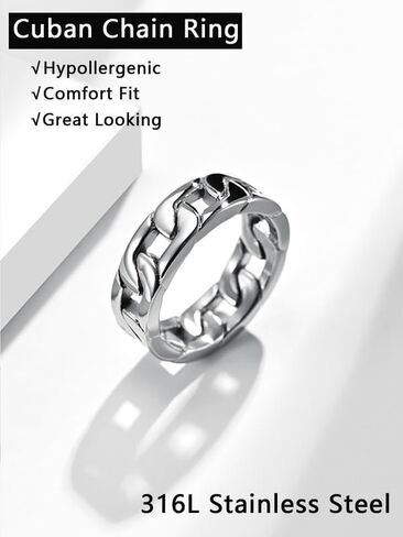 خاتم ربط كوبي بسوار من الفولاذ المقاوم للصدأ للرجال والنساء، مطلي بالذهب عيار 18 قيراط/معدن أسود، حلقات إبهام الهيب هوب، حلقات سلسلة ربط أنيقة، بعرض 6 مم - 7 مم، مقاس 07-12، مع صندوق هدايا in Kuwait