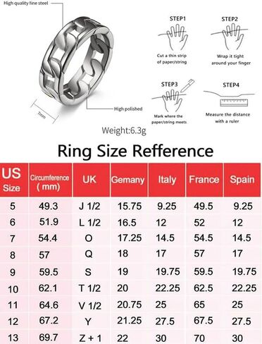 خاتم ربط كوبي بسوار من الفولاذ المقاوم للصدأ للرجال والنساء، مطلي بالذهب عيار 18 قيراط/معدن أسود، حلقات إبهام الهيب هوب، حلقات سلسلة ربط أنيقة، بعرض 6 مم - 7 مم، مقاس 07-12، مع صندوق هدايا in Kuwait