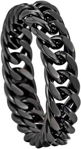 Stainless Steel Band Cuban Link Ring for Men Women, 18K Gold/Black Metal Plated, Hip Hop Thumb Rings Fashion Link Chain Rings, 6MM-7MM Wide, Size 07-12, with Gift Box in Saudi Arabia