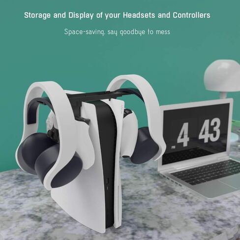 وحدة تحكم مزدوجة في الألعاب وحامل حامل لسماعات الرأس متوافق مع PS5، يتم وضعها على وحدة التحكم in Kuwait