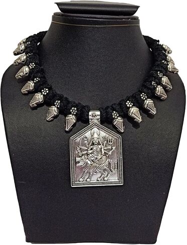 athizay black Necklace choker with statement Pendant Tribal inspired Black and Silver Jewelry for women Handcrafted beaded chokers with bold Pendant in Saudi Arabia