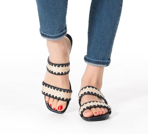 Mtzyoa Women Flat Sandals Raffia Braided Summer Straw Dressy Casual Vacation Bohemian Cute Beach Comfy Slip On Slides in Saudi Arabia