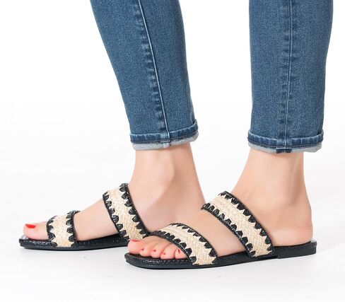 Mtzyoa Women Flat Sandals Raffia Braided Summer Straw Dressy Casual Vacation Bohemian Cute Beach Comfy Slip On Slides in Saudi Arabia