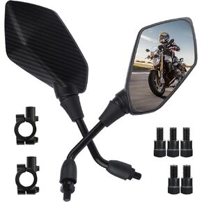 2PCS Motorcycle Mirrors,360° Adjustable Motorcycle Side Mirrors with 8mm & 10mm Bolt,HD Motorcycle Mirrors for Handlebars Wide Angle Rear View Mirror Fits Scooter,Dirt Bike,ATV (Black)