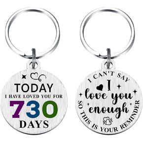 2 Two Years Yrs Anniversary Marriage Gifts - 2nd Wedding Anniversary Presents Keychain for Him Husband Men Women Wife