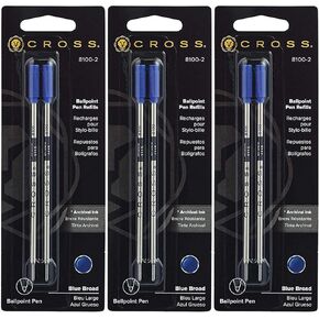 Cross Ballpoint Pen Refill, Broad Blue, 3 Pack 2 Per Card (8100-2)