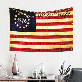 Hapioen 1776 Flag Tapestry 60 x 40 Inch - Wall Hanging Home Living Bedroom Patriotic Decoration Betsy Ross 13 Star American Rebel Constitution Flags Tapestries