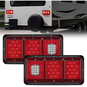 Nilight LED Triple Tail Light 2PCS Rectangle Red Stop Brake Turn Signals Light White Reverse Back Up Light Surface Mount Waterproof Trailer Camper Van RV Caravan Taillights, 2 Years Warranty