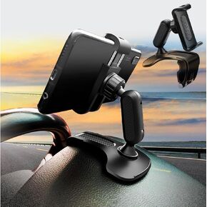 Car Dashboard Phone Clip Holder,360°Rotating Dash Steering Wheel Cell Phone Clamp Mount Stand Compatible with 4-7 Inch Smartphones Holder