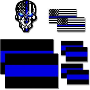 9PCS Reflective Thin Blue Line Stickers, Honoring Police Law, Waterproof Vinyl, Police Thin Blue Line Vinyl Decal for Cars Trucks Window Laptop Tape