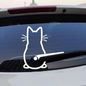 Vinyl Funny Cat Waving Tail Rear Window Windshield Sticker Decal for Cars,Car Rear Wiper Decal for Car Window Loptop Decoration(Type2,White)