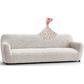 PAULATO BY GA.I.CO. Sofa Slipcover - Stretch Couch Cover - Stylish Cushion Sofa Cover - Soft Polyester Fabric Slip Cover - 1-Piece Form Fit Washable Protector for Pet - Microfibra - Venezia Cream