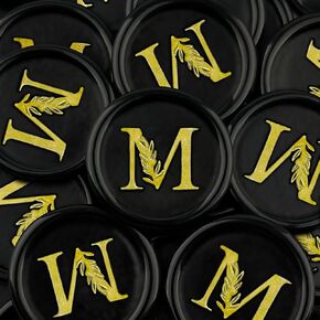 25Pcs Gold & Black Wax Seal Stickers Handmade Vintage Botanical Leaves Adhesive Letter Wax Stickers for Wedding Party Invitations, Envelope, Gift Wrap, Christmas(Gold Initial A, Black Wax)