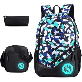 JiaYou Boy Girl Unisex 20L Fashion School Bag Backpack Bookbag with Florescent Mark 2/3 Sets in Saudi Arabia