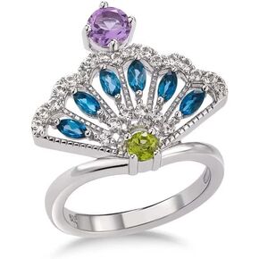 supermodel Women's Natural Gemstone Rings 925 Sterling Silver Amethyst Blue Topaz Chrome Diopside Jewelry Gifts Engagement Promise Ring For Her