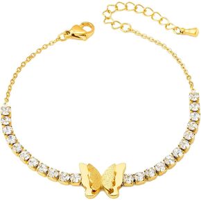Butterfly Gold Bracelets for woman 14K Gold Plated Dainty Cute Tiny Adjustable Stainless steel Bracelets with Gift box Fashion Minimalist Jewelry Birthday Party Christmas Gift for Women Girls