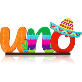 PANTIDE Mexican Fiesta One UNO Letter Sign Wooden Table Centerpiece Taco Bout 1st Table Sign for Baby Boy Girl Cinco De Mayo First Birthday Party Supplies Decoration Baby Shower Cake Smash Photo Props
