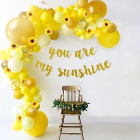Sweet Baby Co. Sunflower Baby Shower Decorations for Girl or Boy Sunflower Balloon Garland Arch Kit with Yellow Balloons, Flowers Vine, You Are My Sunshine Gold Banner, Bee Theme Decor Birthday Party