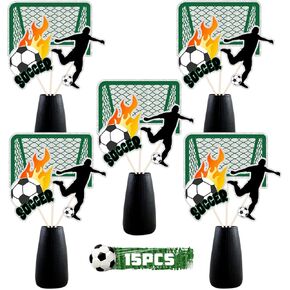 Soccer Table Centerpiece Sticks, Soccer Table Topper - Soccer Game Party Decorations Football Theme Party Decorations Supplies - 15PCS