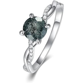 Natural Herkimer Diamond Ring for Women - 1.0 Carat Round Salt and Pepper Diamond Ring 925 Sterling Silver Dainty Herkimer Engagement Ring
