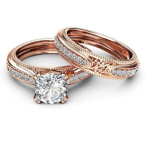 hsiyyecg Fashion Wedding Engagement Rings Set for Women Rose Gold Round CZ Promise Bridal Band Size 6-10 (US Size 8)