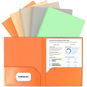 Plastic Folders with Heavy Duty Pockets, Business Slot, 2 Pocket File Folders for Letter Size Documents, 5 Pack Pastel Colors