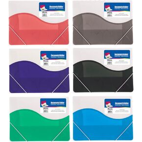 BAZIC Plastic File Folder Poly Envelopes, Letter Size Elastic Band Closure, A4 Size File Folders for Documents Paper, School Office Supplies, 6-Pack