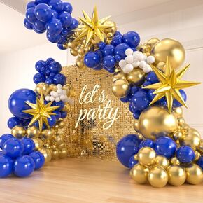 141pcs Blue and Black Balloons Garland Arch Kit,18 12 10 5 Inch Black Royal Blue Silver Confetti Balloons with Foil Star for Birthday Class of 2024 Graduation Party Decoration