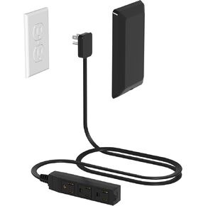 Ultra Thin Outlet Concealer with Cord Concealer Kit, 3 Outlet Power Strip with Flat Plug Extension Cord 3FT Universal Size for Home,Bedroom,Kitchen,Bathroom,Office with ETL Listed,Black