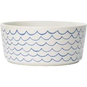 Waggo Sketched Wave Ceramic Dog Bowl Blue/White Durable Dog Food and Water Pet Dish (Medium)