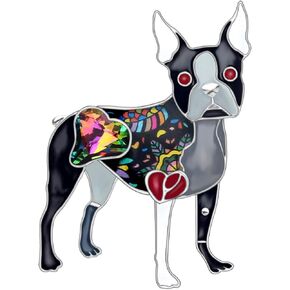 Bonsny Enamel Alloy Rhinestone Boston Terrier Dog Brooches Pin Jewelry For Women Girls Novelty Gift Charms