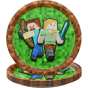 Blue Orchards Pixel Miner Dessert Plates (Pack of 20) - Gamer Party Supplies, Gamer Birthday Decorations, Mining Craft Party, Pixel Miner Party, Gamer Birthday Party